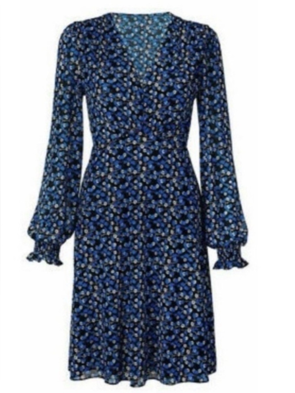 Cabi The Ten Blue Floral V Neck Long Sleeve Dress L - Picture 3 of 4